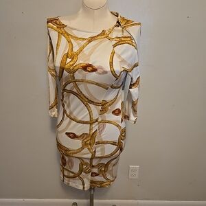 Class Roberto Cavalli Silk Gold Snake Dress L